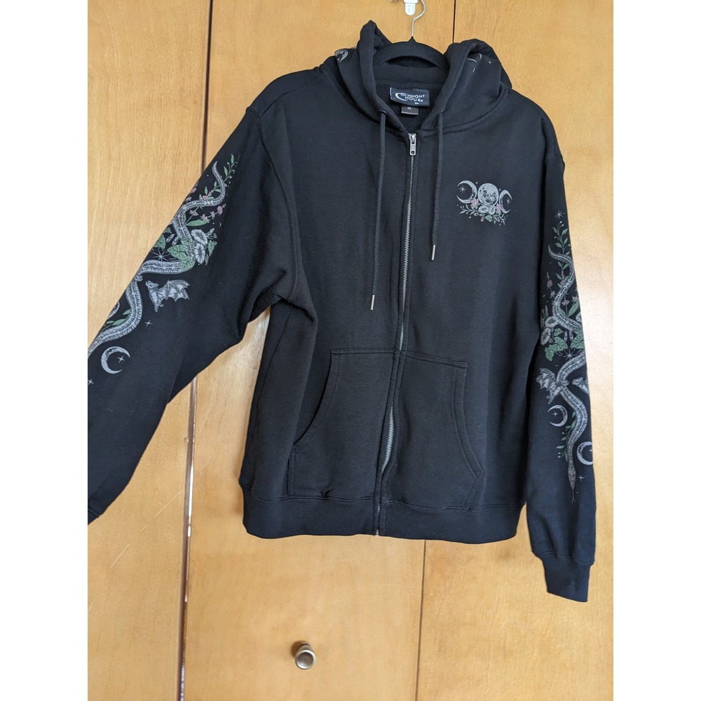 Midnight Hour Moon Phase Garden Medusa Zip Hoodie Goth Black Graphic XL NWOT
